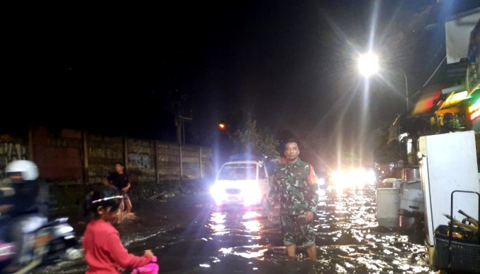 Babinsa Sertu Hengky Sigap Tangani Luapan Air dan Pohon Tumbang di Kelurahan Depok